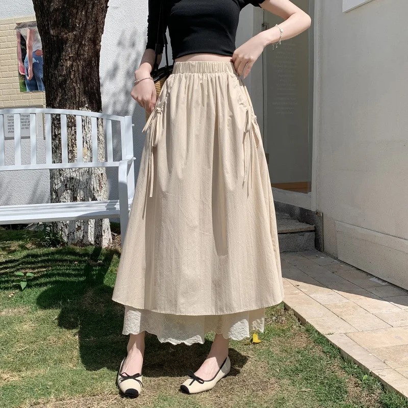 Harajuku Vintage Beige Lace Trim Tiered Maxi Skirt Elastic Waist Drawstring Casual A-line Cotton Skirt Women Cottagecore Pocket
Harajuku Vintage Beige Lace Trim Tiered Maxi Skirt Elastic Waist Drawstring Casual A-line Cotton Skirt Women Cottagecore Pocket