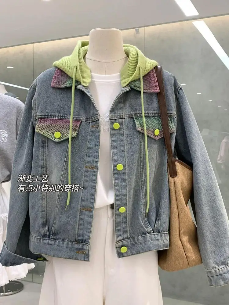 Korean Fashion Blue Denim Patchwork Hooded Single Breasted Coat Women Autumn Long Sleeve Retro Vacation Jean Jacket Tops Popular
Korean Fashion Blue Denim Patchwork Hooded Single Breasted Coat Women Autumn Long Sleeve Retro Vacation Jean Jacket Tops Popular