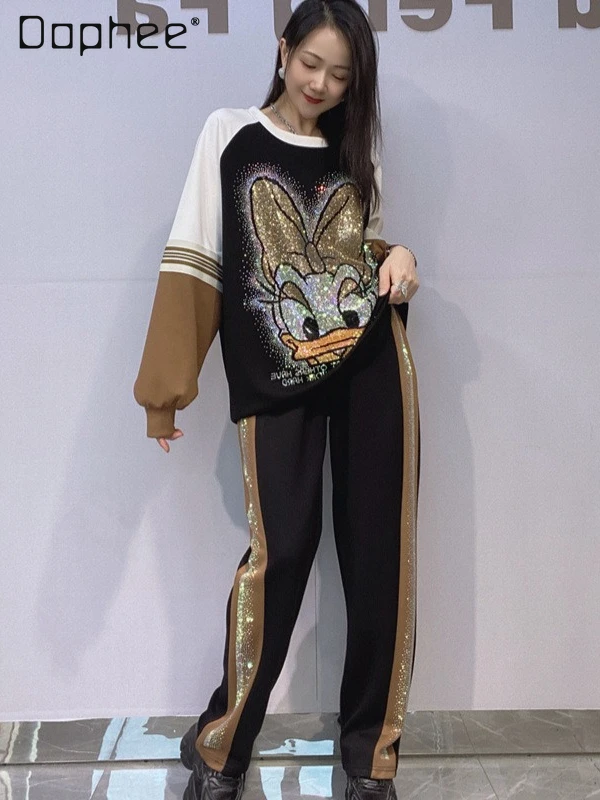 Women's Patchwork Rhinestone Casual Pants Sets Autumn Round Neck Pullover Long Sleeve Sweatshirt and Pants Two-Piece Sets
Women's Patchwork Rhinestone Casual Pants Sets Autumn Round Neck Pullover Long Sleeve Sweatshirt and Pants Two-Piece Sets
