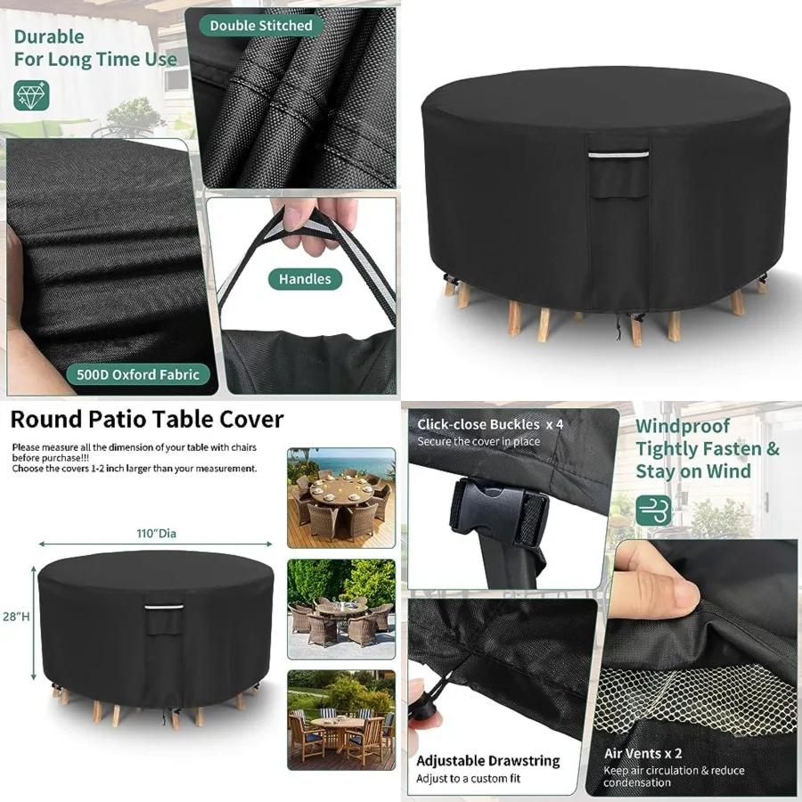Round Patio Furniture Covers, 500D Heavy Duty Waterproof UV Resistant Cover for Round Outdoor Dining Table Chairs
Round Patio Furniture Covers, 500D Heavy Duty Waterproof UV Resistant Cover for Round Outdoor Dining Table Chairs