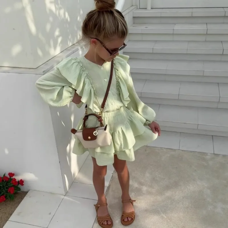 Set Children Girl 2025 Spring Summer Cotton Solid Labtern Sleeve Ruched Shirt Layered Skirt Sweet Fashion Casual European
Set Children Girl 2025 Spring Summer Cotton Solid Labtern Sleeve Ruched Shirt Layered Skirt Sweet Fashion Casual European