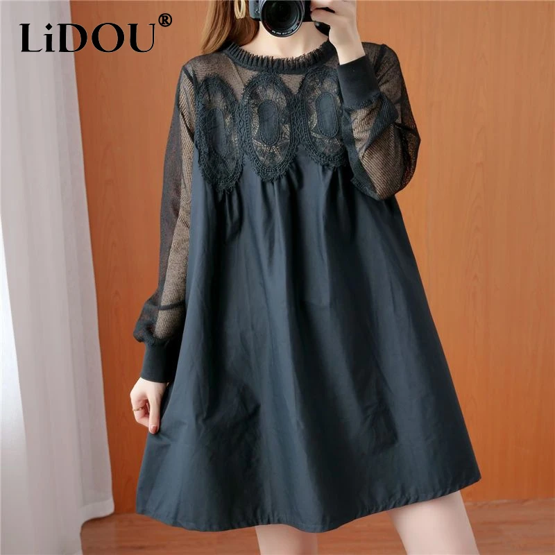 2023 Spring Summer New Solid Color Round Neck Pleated Ladies Dresses High Street Fashion Lace Patchwork All-match A-line Dress
2023 Spring Summer New Solid Color Round Neck Pleated Ladies Dresses High Street Fashion Lace Patchwork All-match A-line Dress