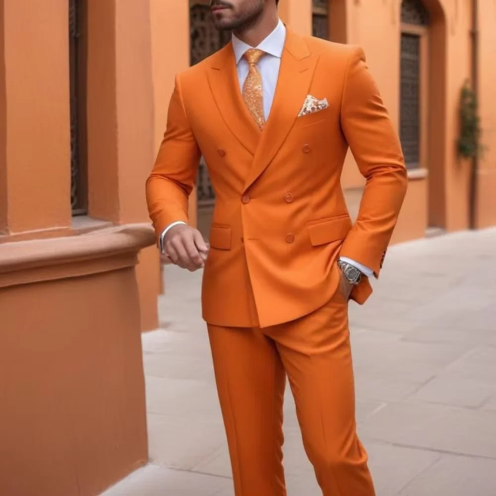 Fashion Orange Men's Suits Outfits Elegant Double Breasted Peak Lapel Slim Fit Male Clothing Customized 2 Piece Jacket Pants
Fashion Orange Men's Suits Outfits Elegant Double Breasted Peak Lapel Slim Fit Male Clothing Customized 2 Piece Jacket Pants