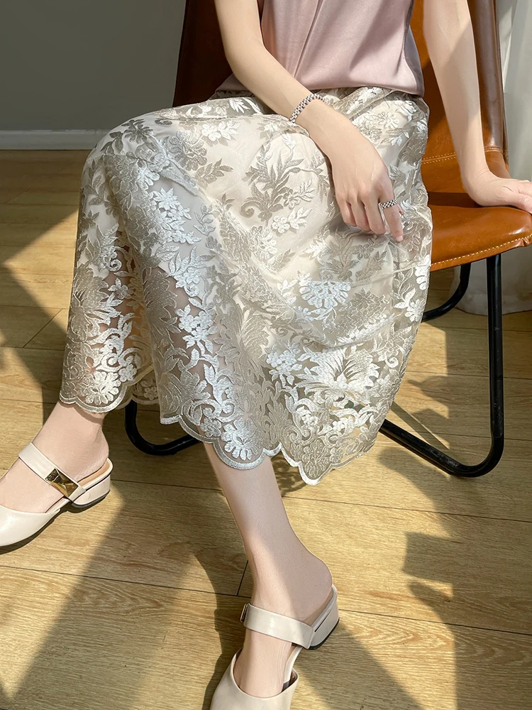 Ele Embroidered Me Skirt Heavy Work Lace A-Line Midi Skirt Women's Commute Sle High Waist Other Material Skirt
Ele Embroidered Me Skirt Heavy Work Lace A-Line Midi Skirt Women's Commute Sle High Waist Other Material Skirt