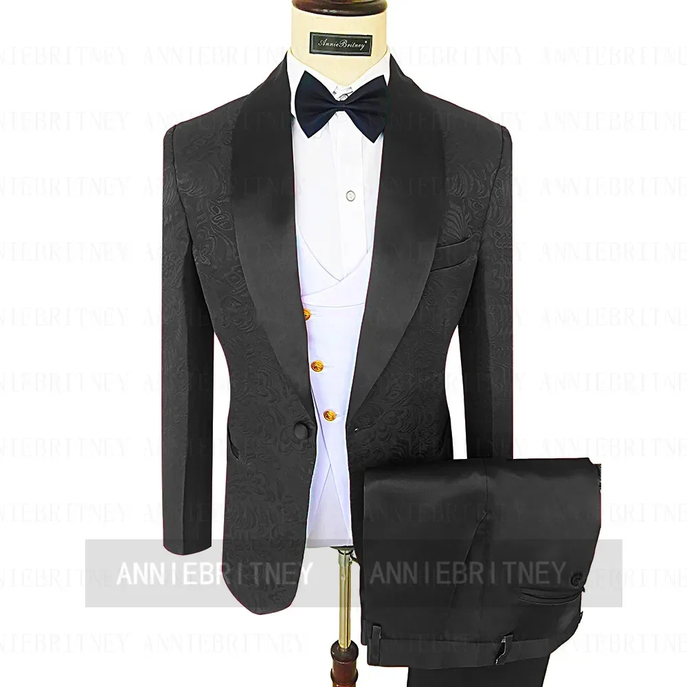Elegant Jacquard Black Formal Men Suits Wedding Groom Tuxedo Prom Blazers Hombre High Quality Custom 3 Piece Set Costume Homme
Elegant Jacquard Black Formal Men Suits Wedding Groom Tuxedo Prom Blazers Hombre High Quality Custom 3 Piece Set Costume Homme