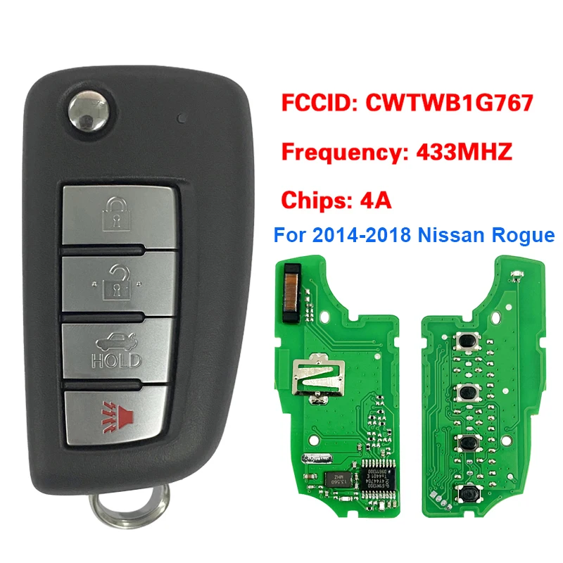 CN027114 FCC ID: CWTWB1G767 434Mhz FSK 4A PCF7961M Chip 3+1 Buttons Smart Remote Key For Nissan Rogue 2014-2018 28268-4CB1A
CN027114 FCC ID: CWTWB1G767 434Mhz FSK 4A PCF7961M Chip 3+1 Buttons Smart Remote Key For Nissan Rogue 2014-2018 28268-4CB1A