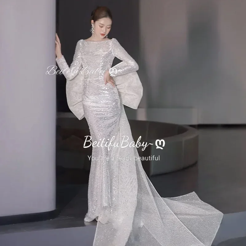 BeitifuBaby Long Sleeved Evening Dress for Women French Style Sequins Round Neck Mermaid Skirts Lace Bow Banquet Prom Dresses
BeitifuBaby Long Sleeved Evening Dress for Women French Style Sequins Round Neck Mermaid Skirts Lace Bow Banquet Prom Dresses