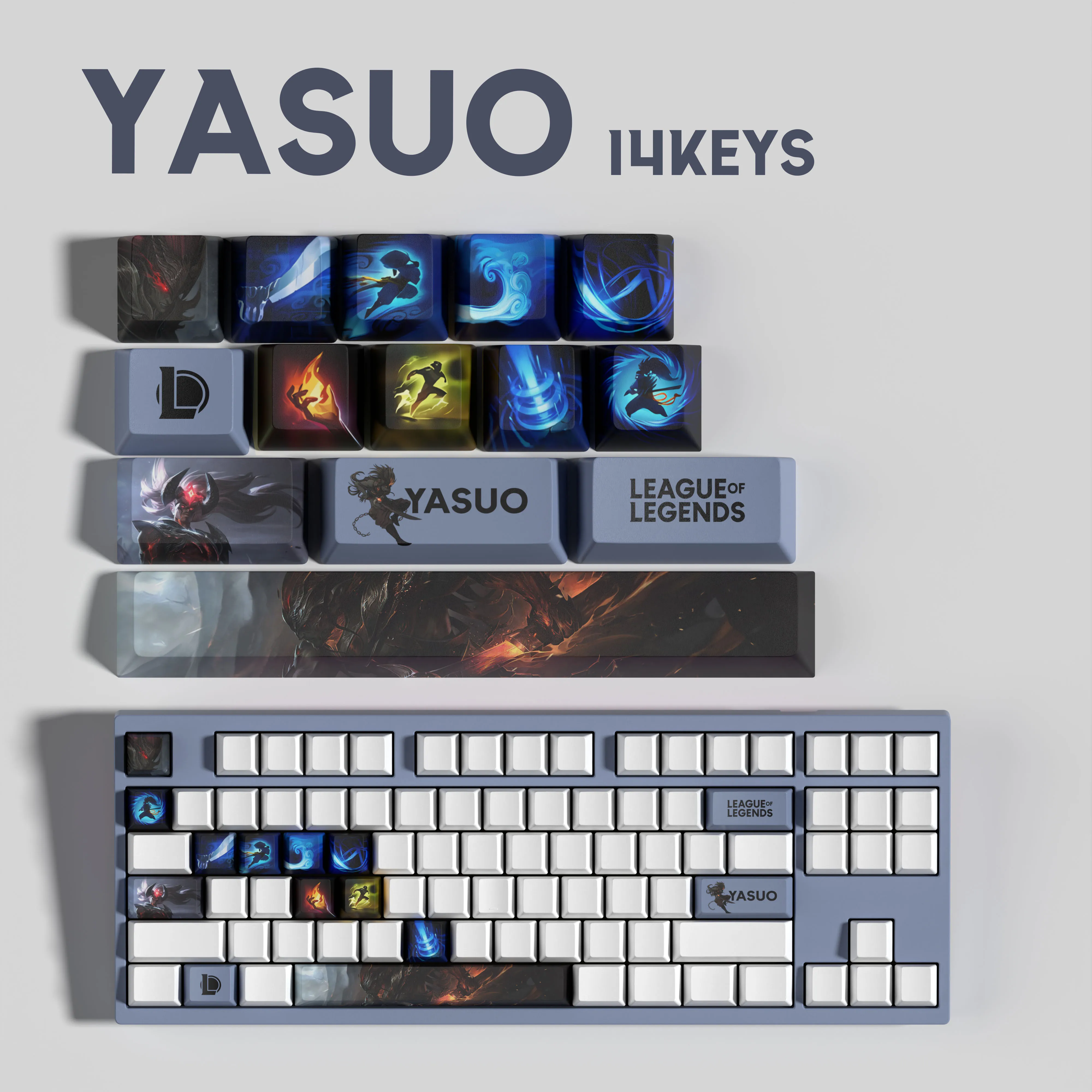 YASUO KEYCAPS New design League of Legends keycaps14KEYCAPS OEM Profile Keycaps for mechanical keyboard
YASUO KEYCAPS New design League of Legends keycaps14KEYCAPS OEM Profile Keycaps for mechanical keyboard