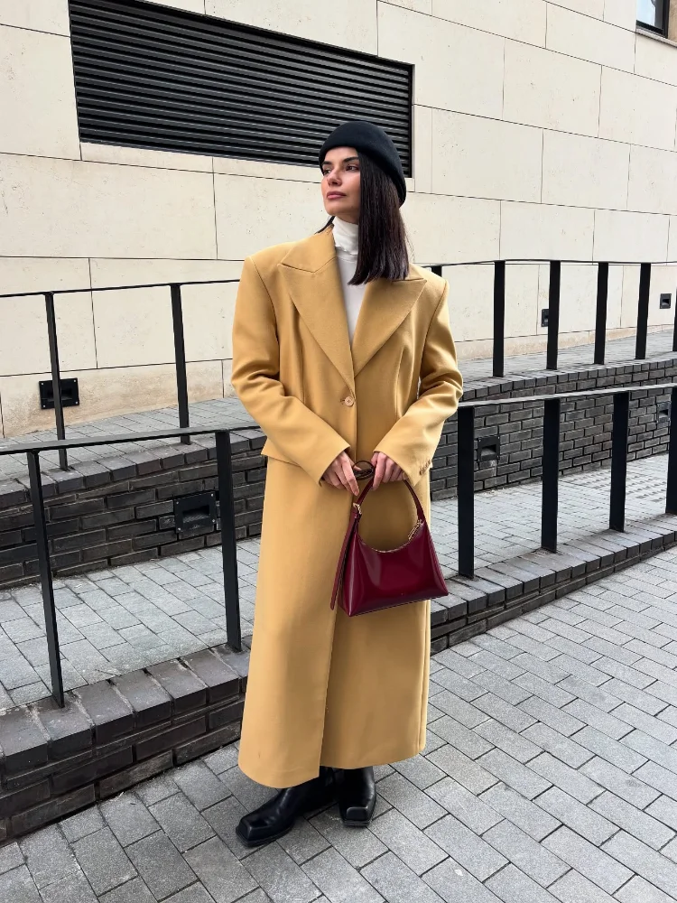 Mustard Women's Long Coat Lapel Turn-down Collar Single Breasted Pocket Overcoat 2025 Autumn Winter Fashion Streetwear
Mustard Women's Long Coat Lapel Turn-down Collar Single Breasted Pocket Overcoat 2025 Autumn Winter Fashion Streetwear