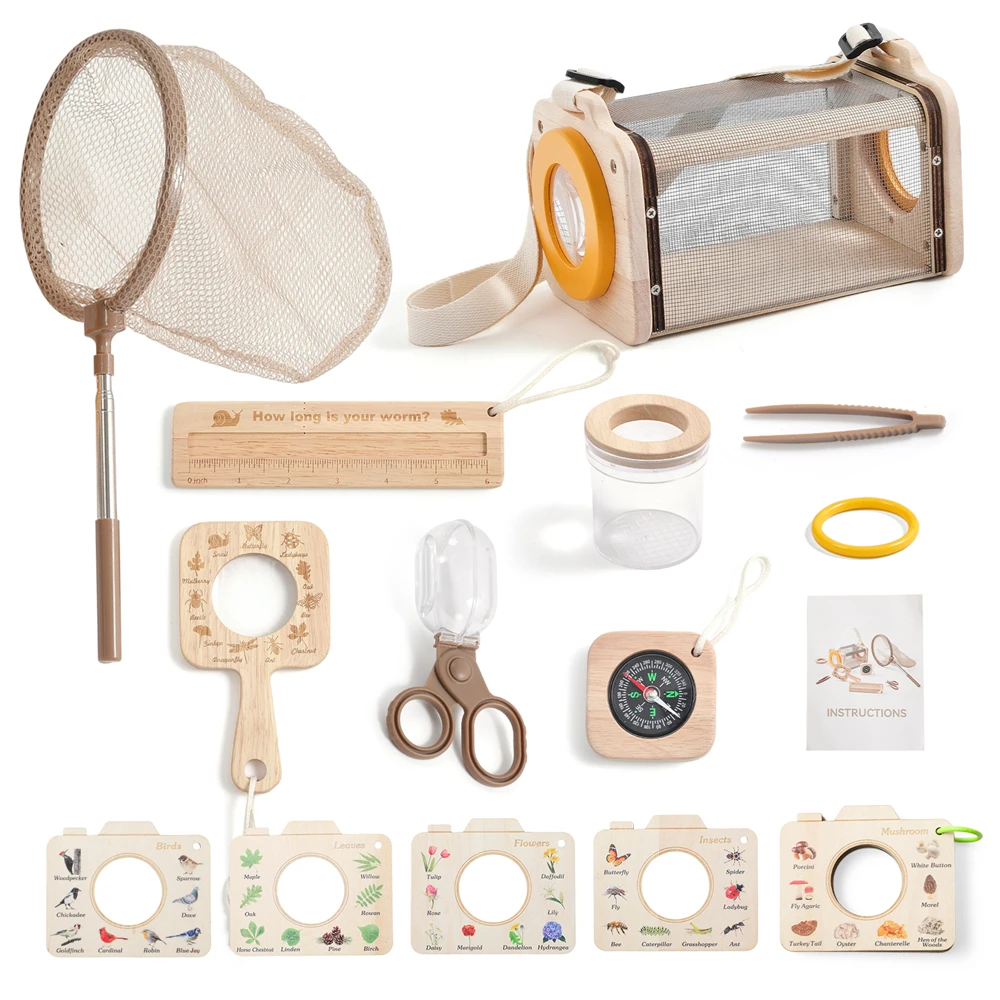 Outdoor Adventure Kit For Kids Insect Nets, Wooden Leaf Cognitive Magnifying Glasses Natural Forest Exploration Toys Kid's Gift
Outdoor Adventure Kit For Kids Insect Nets, Wooden Leaf Cognitive Magnifying Glasses Natural Forest Exploration Toys Kid's Gift
