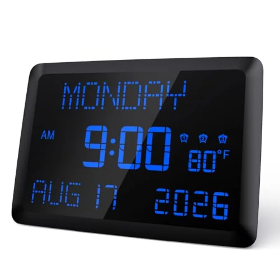 Digital Clock, 11.5" Large Display Calendar Clock with Day and Date, Indoor Temperature, Adjustable Brightness, Snooze, 12/24H,
Digital Clock, 11.5" Large Display Calendar Clock with Day and Date, Indoor Temperature, Adjustable Brightness, Snooze, 12/24H,