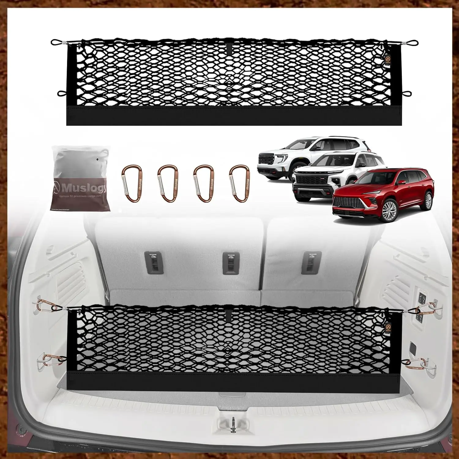 2024-2025 GMC Acadia/Chevy Traverse &2025 Buick Enclave Trunk Cargo Net-Heavy-Duty Envelope Organizer with Metal Hooks, No-Drill
2024-2025 GMC Acadia/Chevy Traverse &2025 Buick Enclave Trunk Cargo Net-Heavy-Duty Envelope Organizer with Metal Hooks, No-Drill