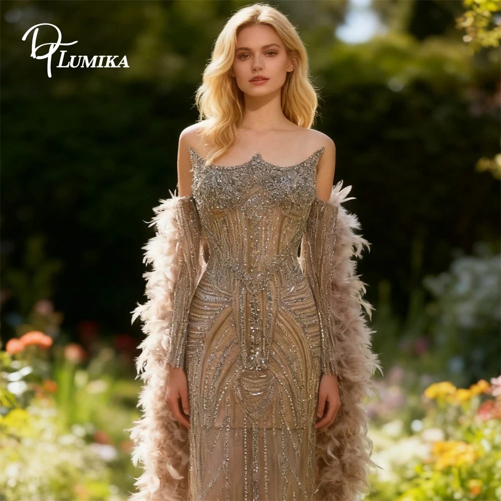 DTLumika Новое вечернее платье из бисера без бретелек с кристаллами и рукавами-футляром для выпускного вечера с перьями Реальное фото
DTLumika Новое вечернее платье из бисера без бретелек с кристаллами и рукавами-футляром для выпускного вечера с перьями Реальное фото