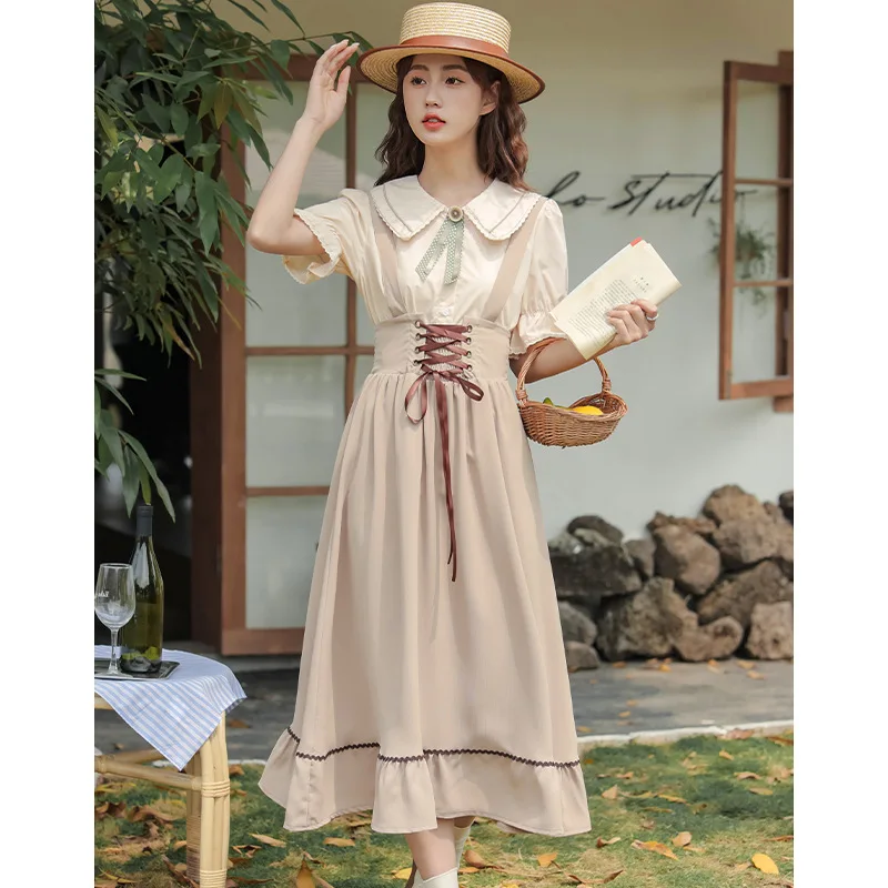 Japanese Women 2 piece Sets French Vintage Girl Outfits Sweet Collar Bow Short Sleeved Shirt Tops Bandage Long Skirt Set
Japanese Women 2 piece Sets French Vintage Girl Outfits Sweet Collar Bow Short Sleeved Shirt Tops Bandage Long Skirt Set