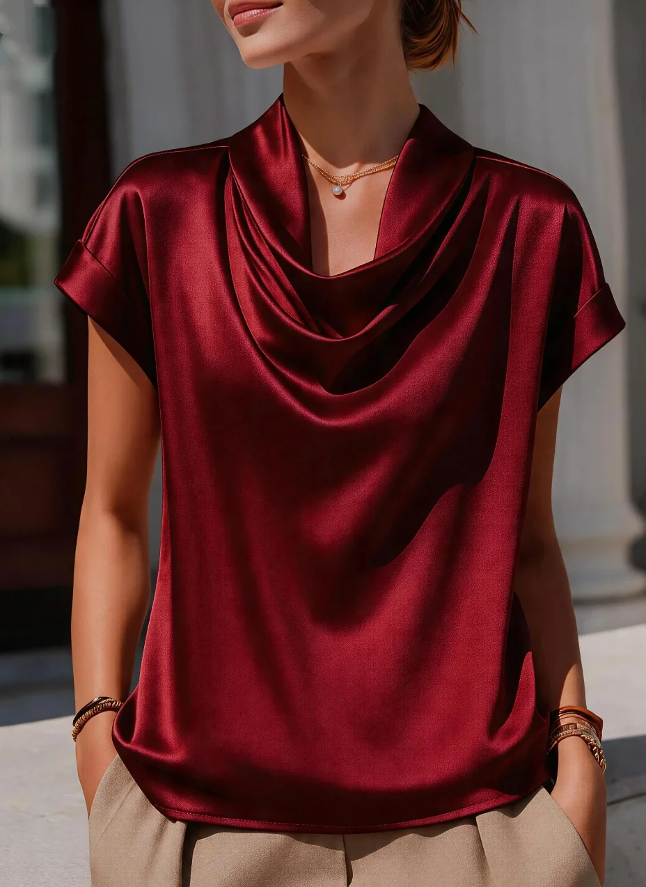 Women's Satin Cowl Neck Short Sleeve Blouse Solid Color Office Shirt for Wedding Formal Occasions
Women's Satin Cowl Neck Short Sleeve Blouse Solid Color Office Shirt for Wedding Formal Occasions