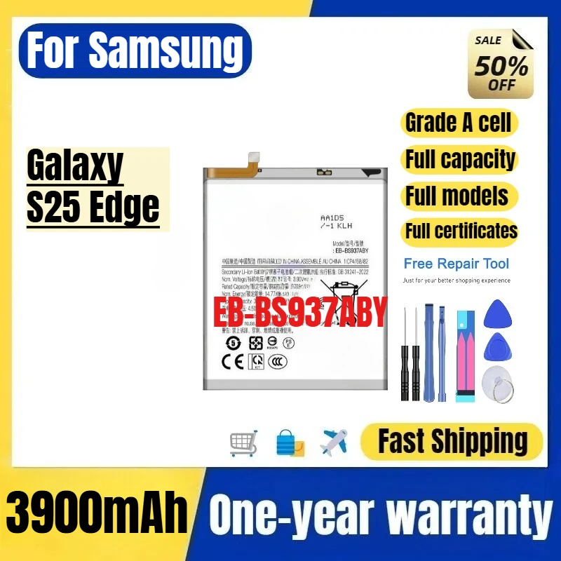 EB-BS937ABY for Samsung Galaxy S25 Edge Phone Battery 0 Cycle High Quality High Capacity Replacement Bateria Grade A with Tools
EB-BS937ABY for Samsung Galaxy S25 Edge Phone Battery 0 Cycle High Quality High Capacity Replacement Bateria Grade A with Tools