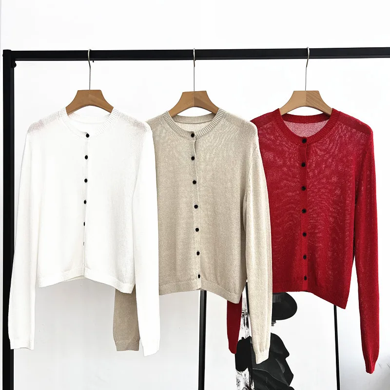 Summer Women'S Simple Cardigan Round Neck Single-Breasted Long-Sleeved Solid Color Hollow Yarn Thin Knitted Sweater Top
Summer Women'S Simple Cardigan Round Neck Single-Breasted Long-Sleeved Solid Color Hollow Yarn Thin Knitted Sweater Top