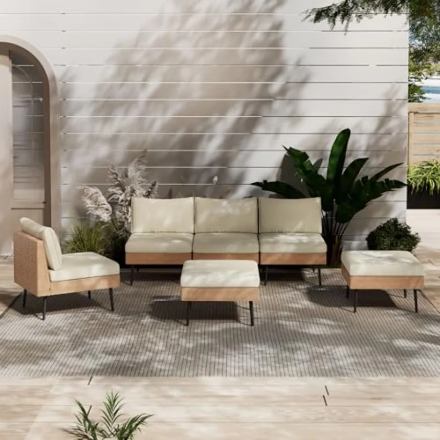 6-Piece Wicker Outdoor Sectional Patio Furniture Set with Durable Dense PE Rattan in Beige with Washable Thick Cushions for Gar
6-Piece Wicker Outdoor Sectional Patio Furniture Set with Durable Dense PE Rattan in Beige with Washable Thick Cushions for Gar