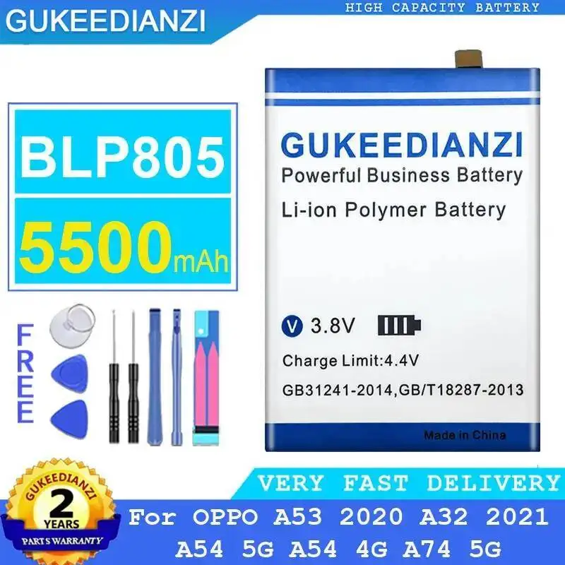 Прочный BLP805 для Oppo A53 2020 A32 2021 A54 5G 4G A74 5500 мАч Сменный аккумулятор премиум-класса для мобильного телефона
Прочный BLP805 для Oppo A53 2020 A32 2021 A54 5G 4G A74 5500 мАч Сменный аккумулятор премиум-класса для мобильного телефона
