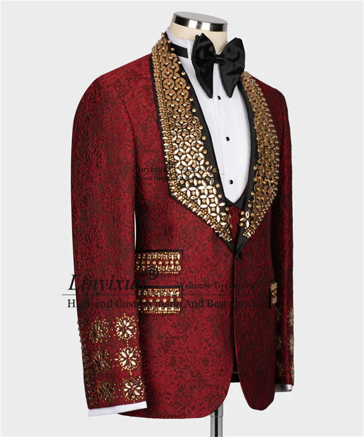 God Gem Stones Tuxedos Men Suits 3 Pieces Sets Groom Wedding Male Prom Blazer Luxury Jacquard Customized Slim Fit Costume Homme
God Gem Stones Tuxedos Men Suits 3 Pieces Sets Groom Wedding Male Prom Blazer Luxury Jacquard Customized Slim Fit Costume Homme