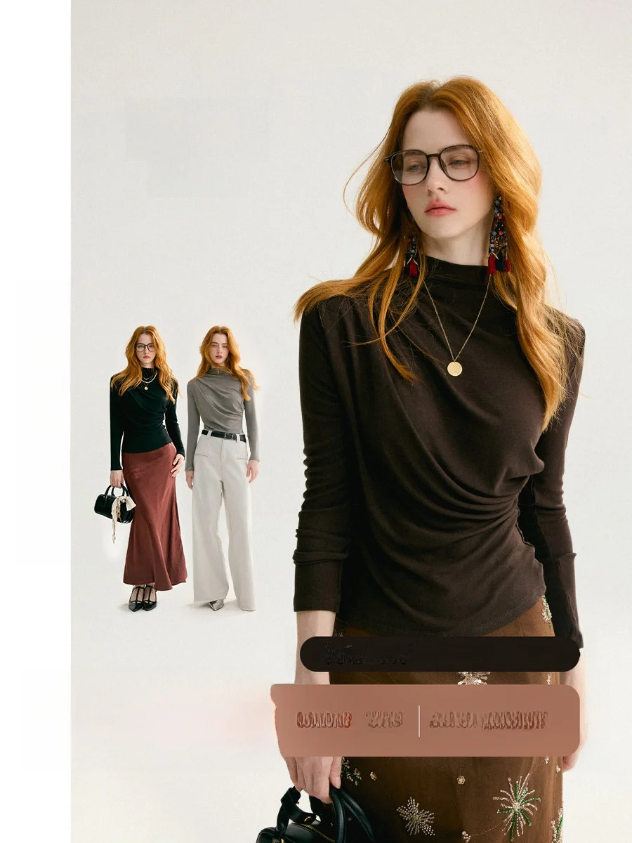 Bla Knitted Long Sve f High Collar Women's Base irt Early Autumn Faion Sensation French Sle Slim Fit T-irt
Bla Knitted Long Sve f High Collar Women's Base irt Early Autumn Faion Sensation French Sle Slim Fit T-irt