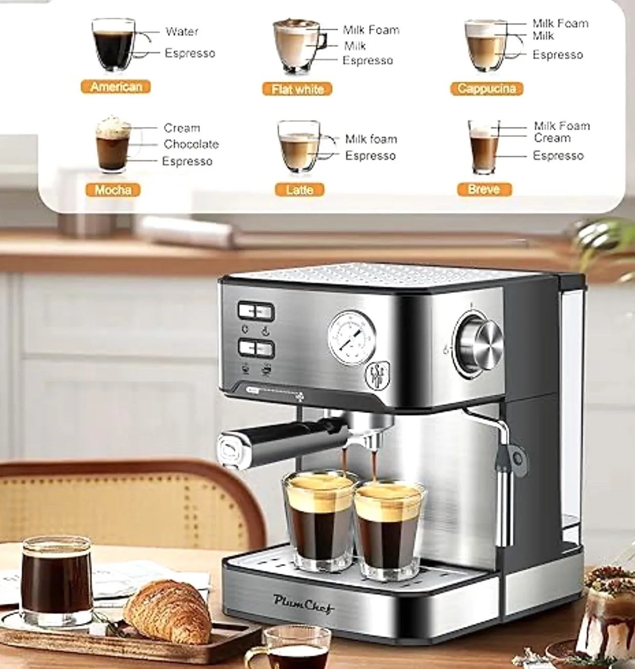 Итальянская кофемашина - 20 бар - эспрессо-машина с паровым вспенивателем, резервуар для воды 54 унции
Итальянская кофемашина - 20 бар - эспрессо-машина с паровым вспенивателем, резервуар для воды 54 унции