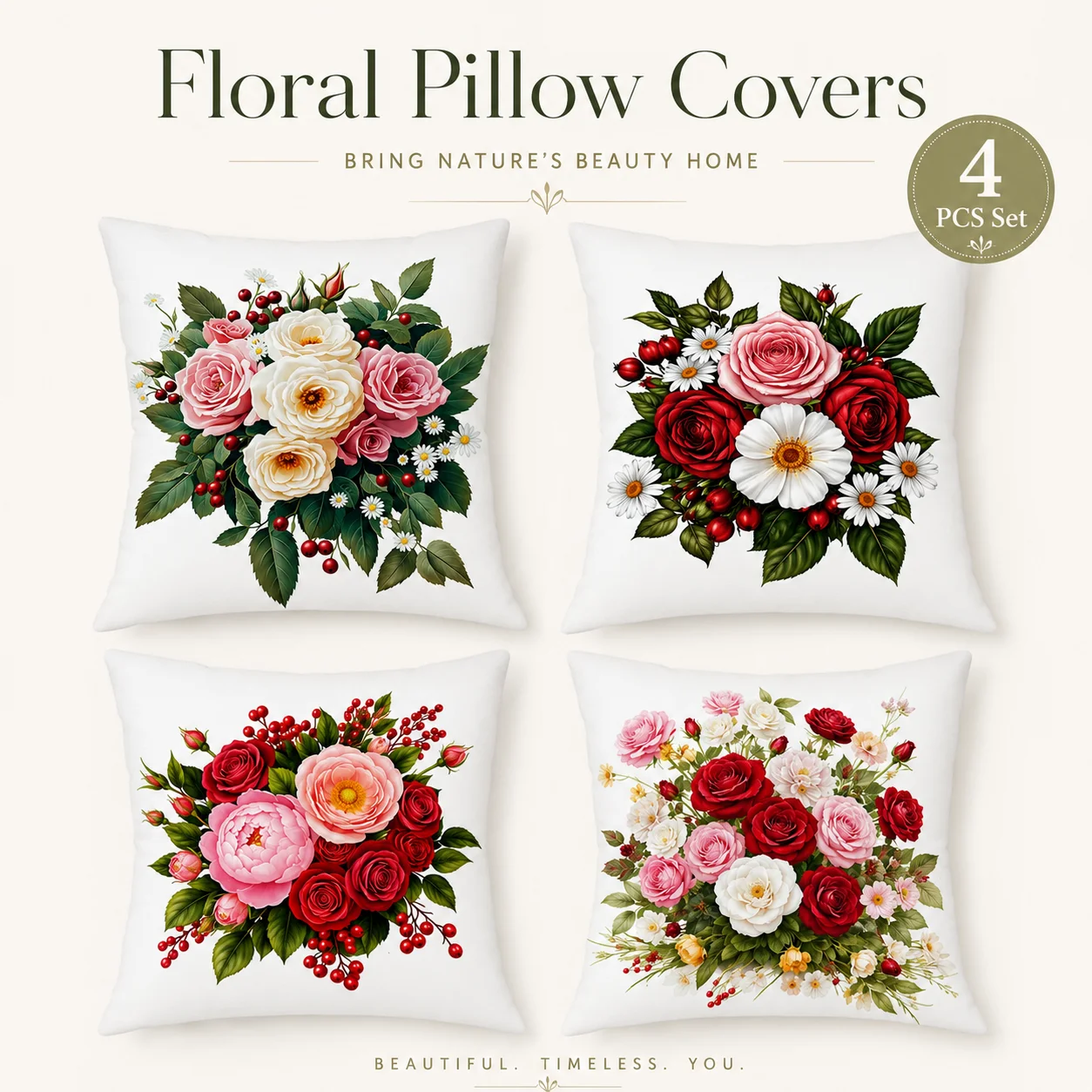 4Pcs Romantic Rose Flower Pillow Covers 2D Flat Printed Peach Skin Elegant Floral Decorative Cushion Case Home Sofa Decor
4Pcs Romantic Rose Flower Pillow Covers 2D Flat Printed Peach Skin Elegant Floral Decorative Cushion Case Home Sofa Decor