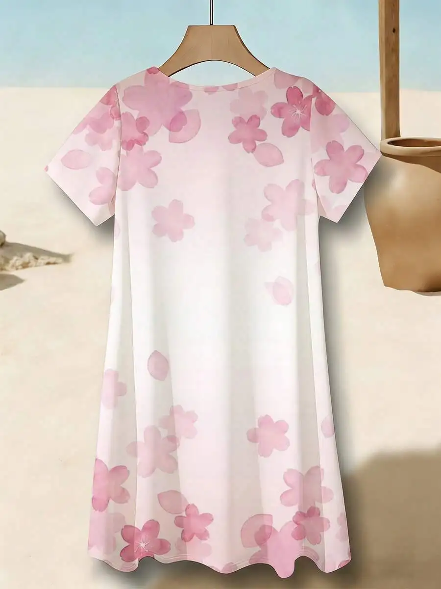 Pink Floral Print Women Short Sleeve Dress Comfortable Breathable Casual Beach Vacation Outfit
Pink Floral Print Women Short Sleeve Dress Comfortable Breathable Casual Beach Vacation Outfit