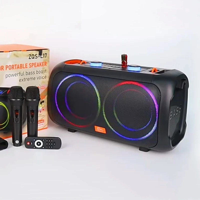ZQS-L17 Portable BlueTooth Wireless Loud Stereo Speaker 40W Karaoke Machine RGB Multi-Color Rhythm Light for Indoor Outdoor Use
ZQS-L17 Portable BlueTooth Wireless Loud Stereo Speaker 40W Karaoke Machine RGB Multi-Color Rhythm Light for Indoor Outdoor Use