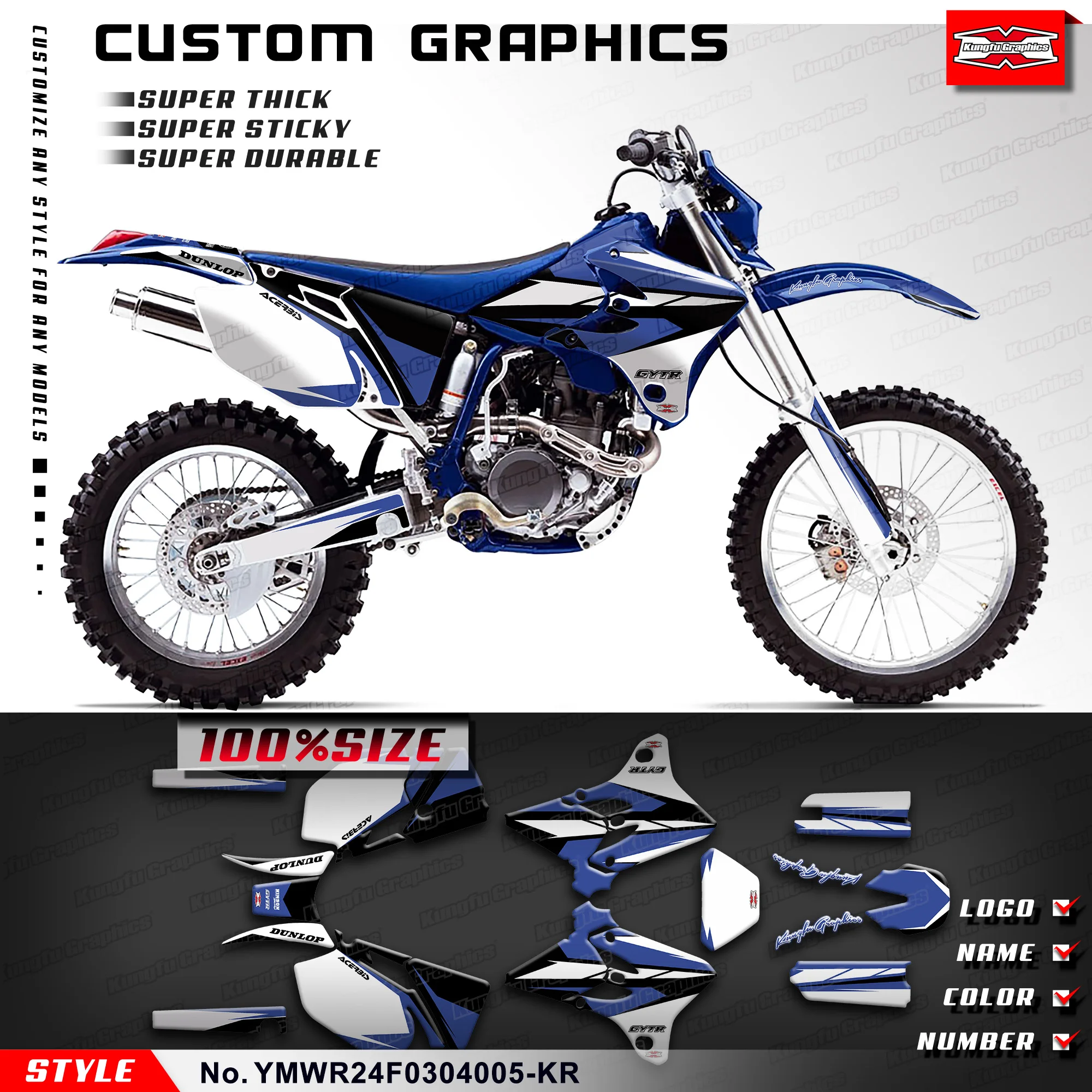 KUNGFU GRAPHICS Motorcycle Decals Glossy Laminate for Yamaha WR250F WR450F 2003 2004, YMWR24F0304005-KR 
KUNGFU GRAPHICS Motorcycle Decals Glossy Laminate for Yamaha WR250F WR450F 2003 2004, YMWR24F0304005-KR