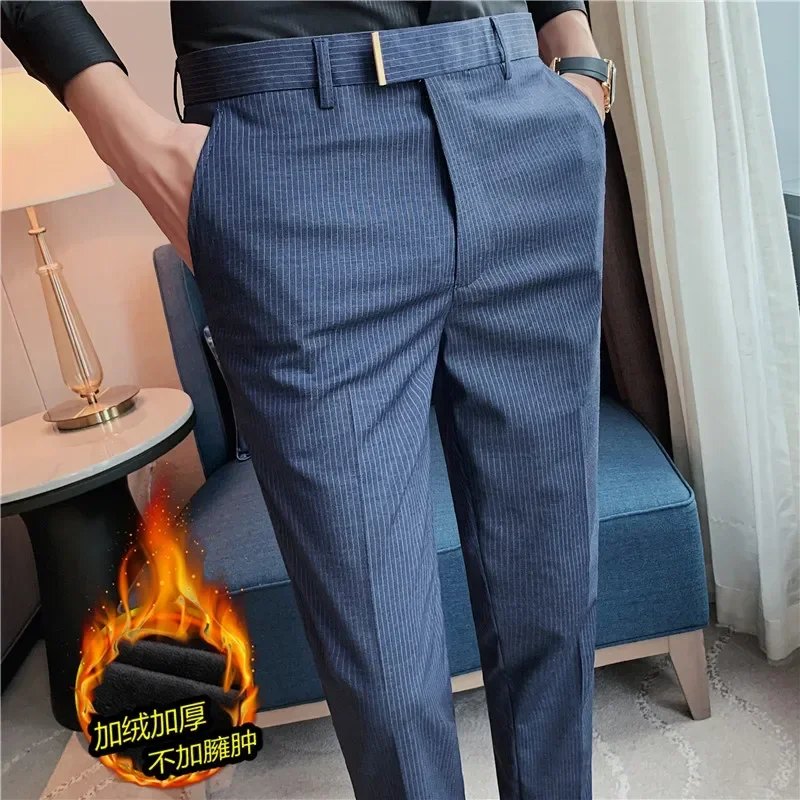 Autumn Winter High Quality Striped Suit Pants Men Plush Thick Warm Slim Fit Dress Pants Formal Business Casual Social Trousers
Autumn Winter High Quality Striped Suit Pants Men Plush Thick Warm Slim Fit Dress Pants Formal Business Casual Social Trousers