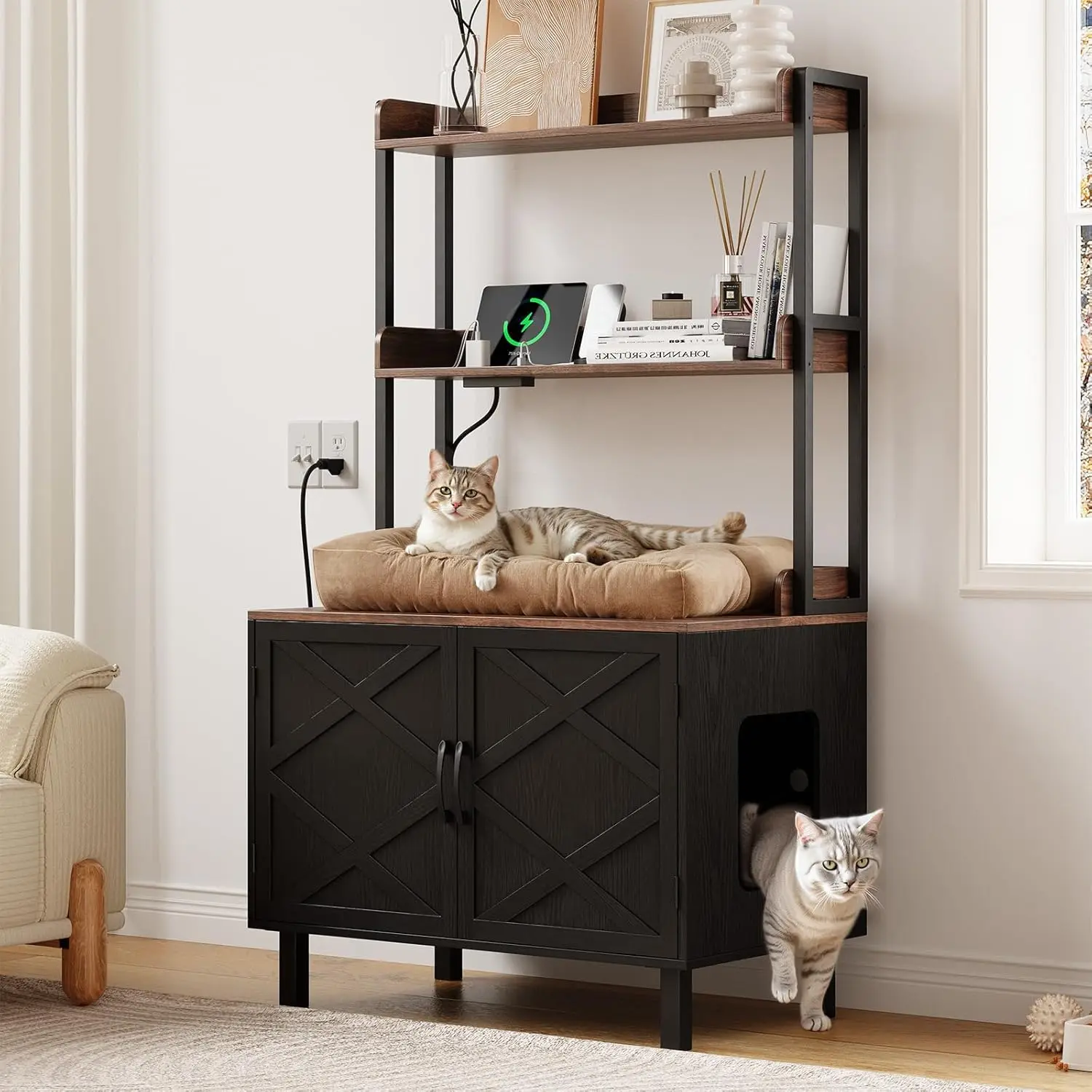 Мебельный кошачий туалет-тумба 55 дюймов, скрытый лоток для кошек с 2 полками для хранения и розетками для зарядки, деревянный, на заказ
Мебельный кошачий туалет-тумба 55 дюймов, скрытый лоток для кошек с 2 полками для хранения и розетками для зарядки, деревянный, на заказ