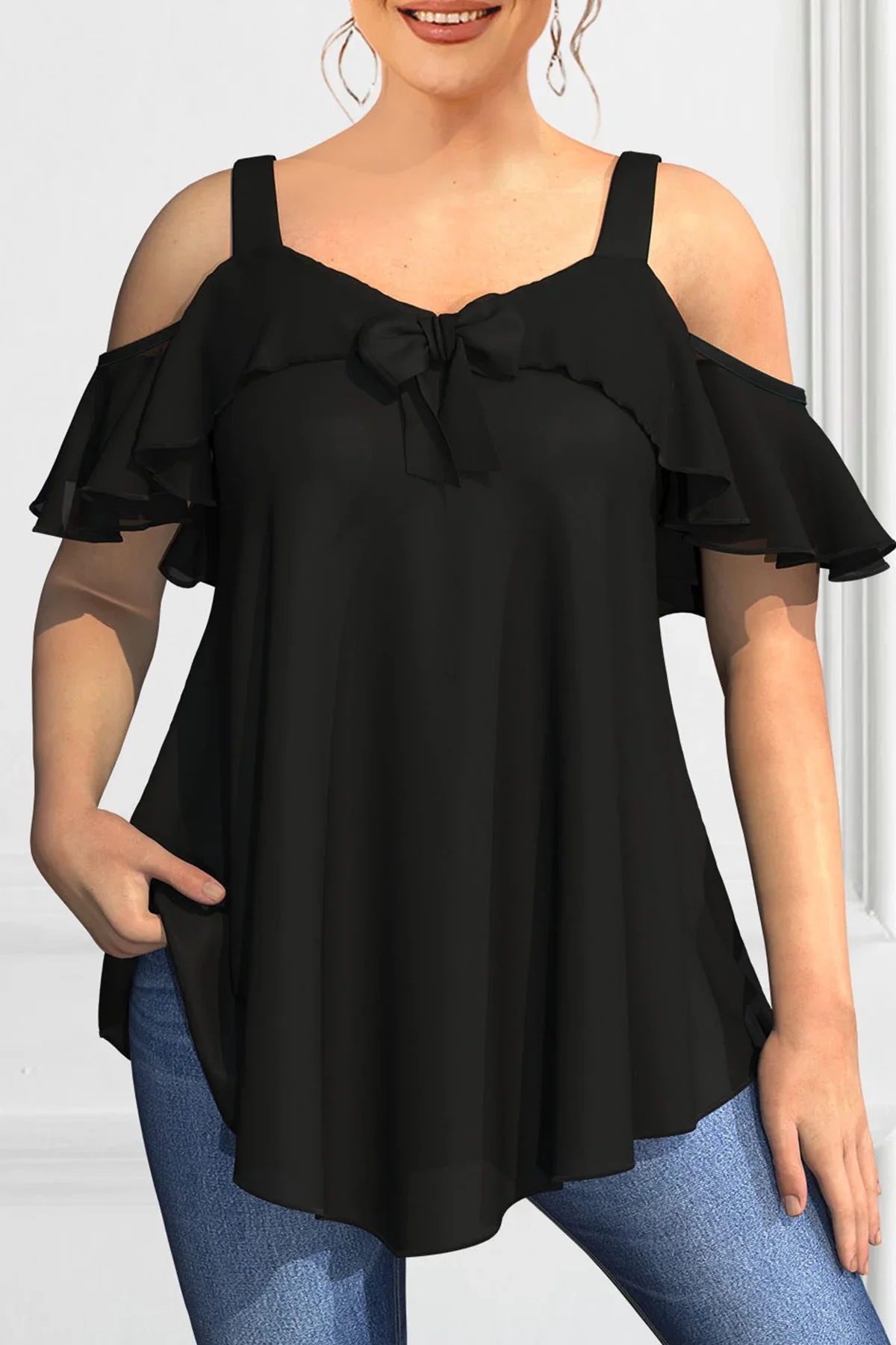 Plus Size Blouse for Women Elegant Cold Shoulder Shirt Ruffles Tops Tee Loose Fit Solid Color Top Blusas Para Mujer 0XL-5XL
Plus Size Blouse for Women Elegant Cold Shoulder Shirt Ruffles Tops Tee Loose Fit Solid Color Top Blusas Para Mujer 0XL-5XL