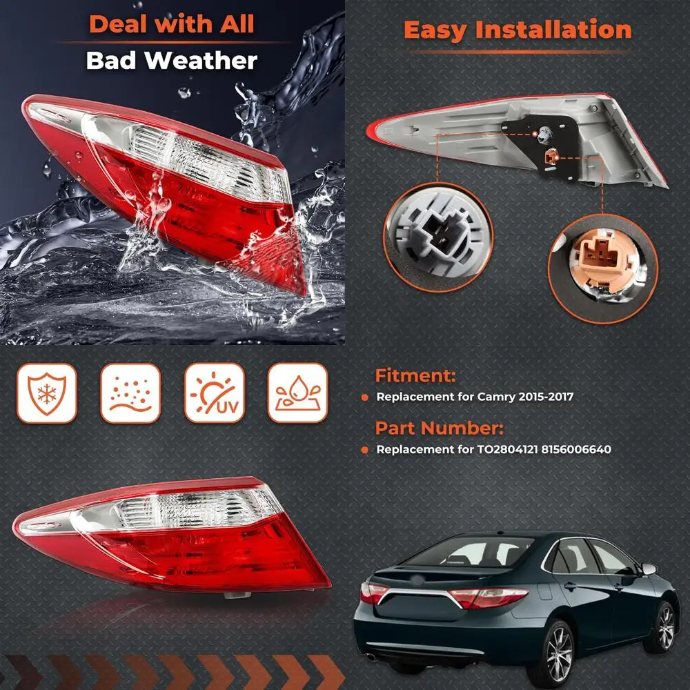 2015-2017 Toyota Camry Left Driver Side Tail Light Replacement, Outer Rear Brake Lamp Assembly
2015-2017 Toyota Camry Left Driver Side Tail Light Replacement, Outer Rear Brake Lamp Assembly