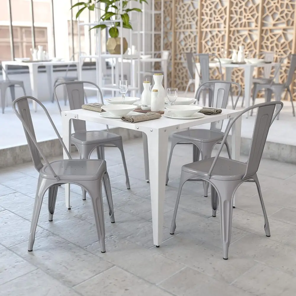 4 Pack Silver Stackable Metal Chairs for Indoor & Outdoor Use - Ideal for Restaurant and Bistro Settings
4 Pack Silver Stackable Metal Chairs for Indoor & Outdoor Use - Ideal for Restaurant and Bistro Settings