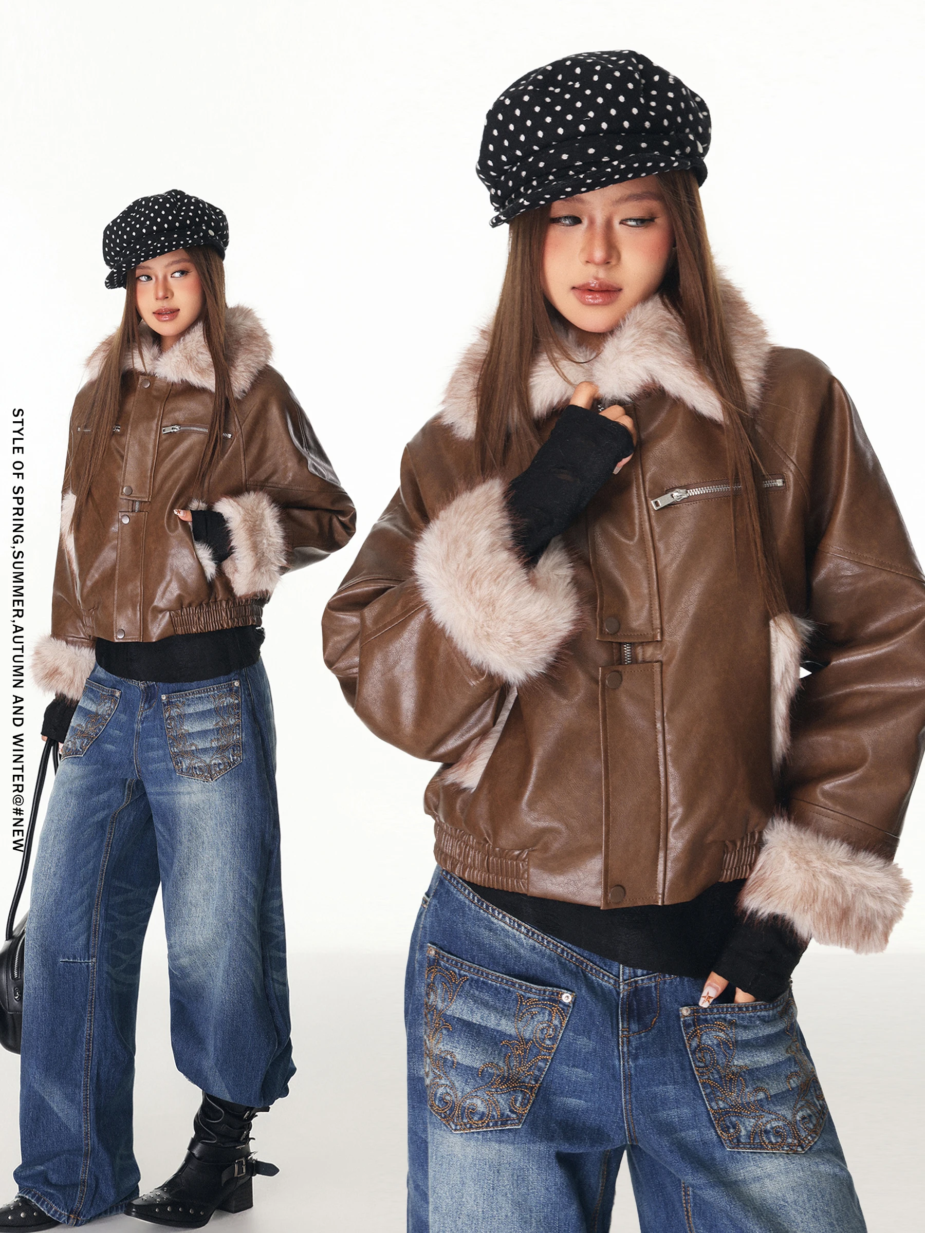 iyue American Sle Faux Fur Collar PU Leather Jaet Women's Winter Thiened ort Coat Warm Design Loose Fit Outerwear
iyue American Sle Faux Fur Collar PU Leather Jaet Women's Winter Thiened ort Coat Warm Design Loose Fit Outerwear