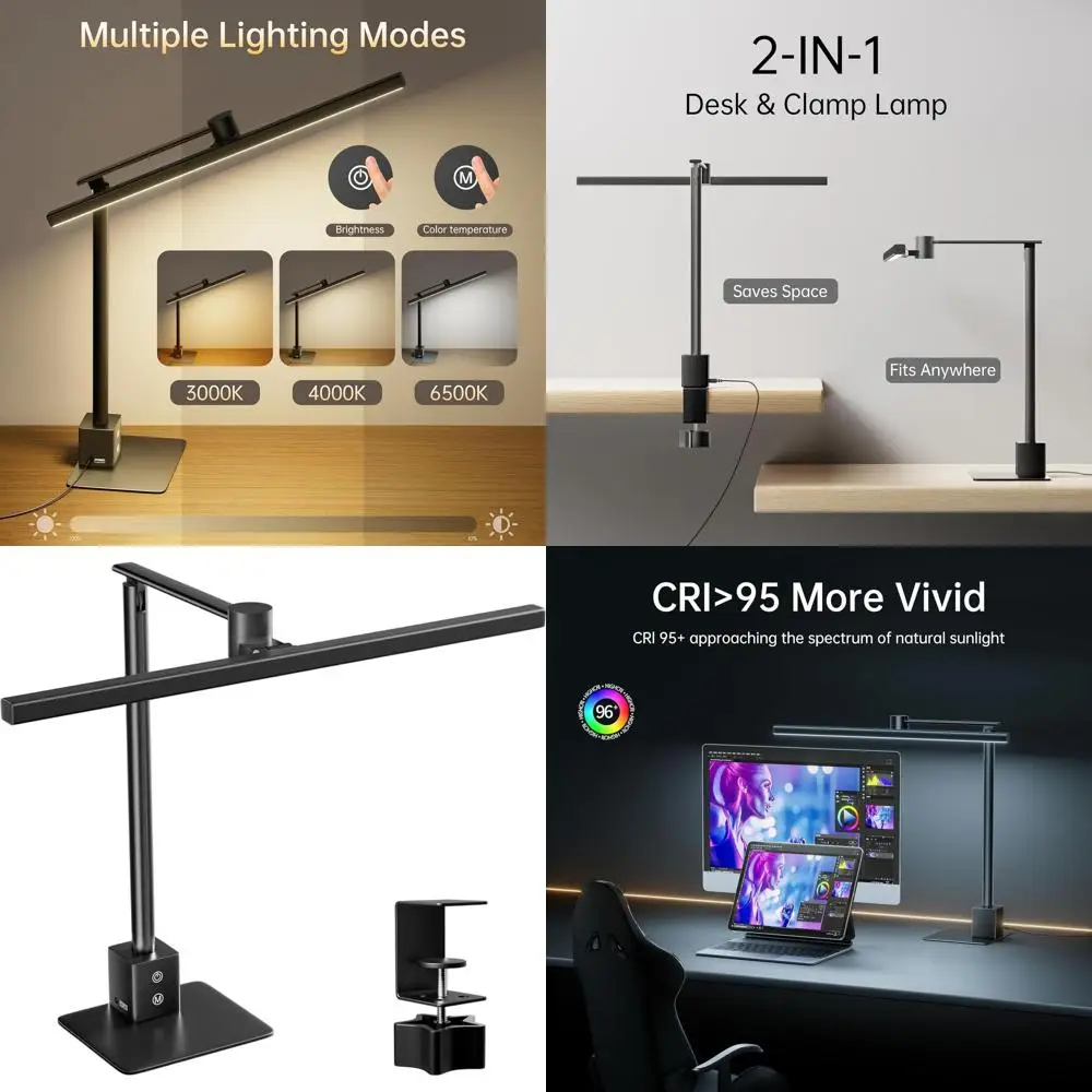 2-in-1 LED Desk Lamp with Clamp & USB Charging, CRI 95+ Sunlight Spectrum, 45° Glare-Free, Memory Dimming, Adjustable 3-Axis Off
2-in-1 LED Desk Lamp with Clamp & USB Charging, CRI 95+ Sunlight Spectrum, 45° Glare-Free, Memory Dimming, Adjustable 3-Axis Off