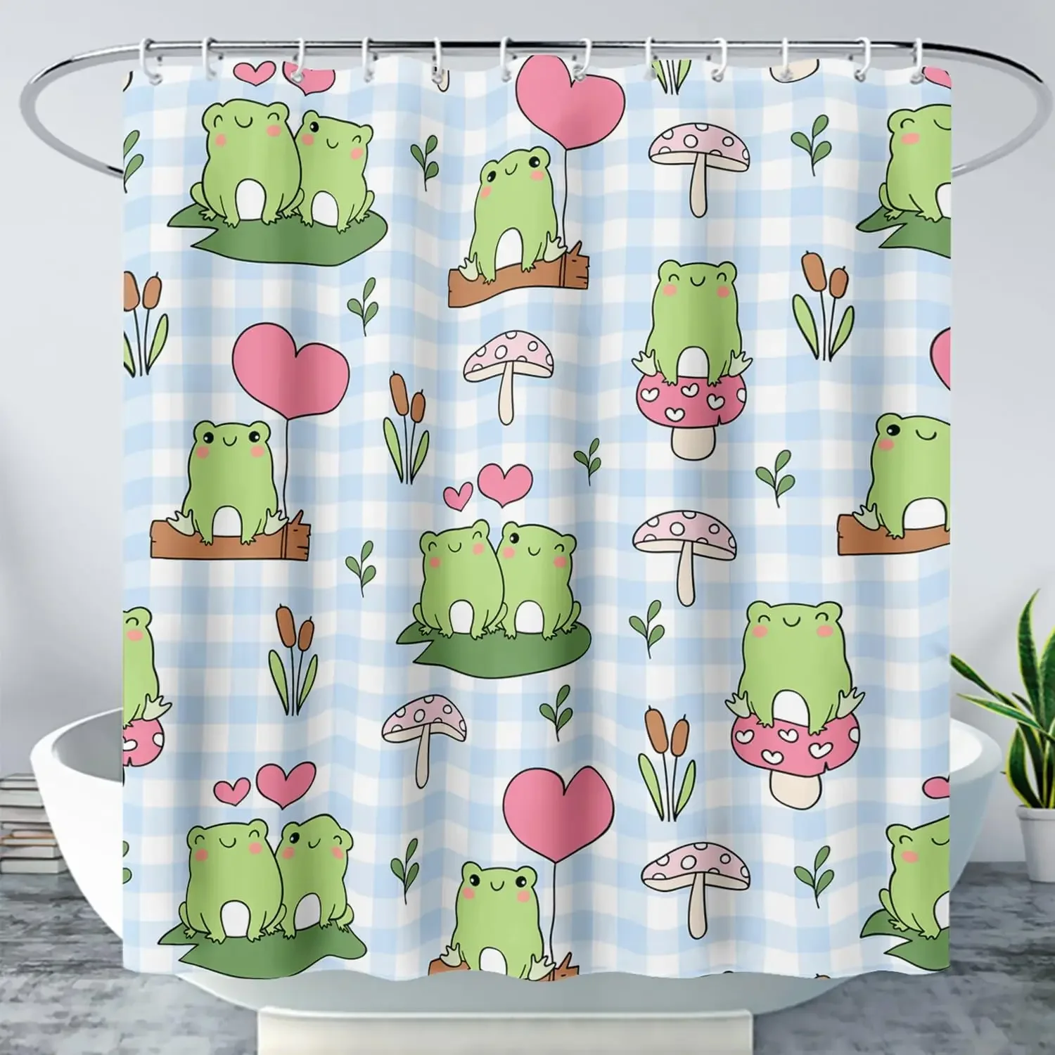 Kawaii Frog Shower Curtain,Cute Cartoon Mushroom Frog Bath Curtain,Romantic Frog Couple Hearts Printed Waterproof Blue Stripe
Kawaii Frog Shower Curtain,Cute Cartoon Mushroom Frog Bath Curtain,Romantic Frog Couple Hearts Printed Waterproof Blue Stripe