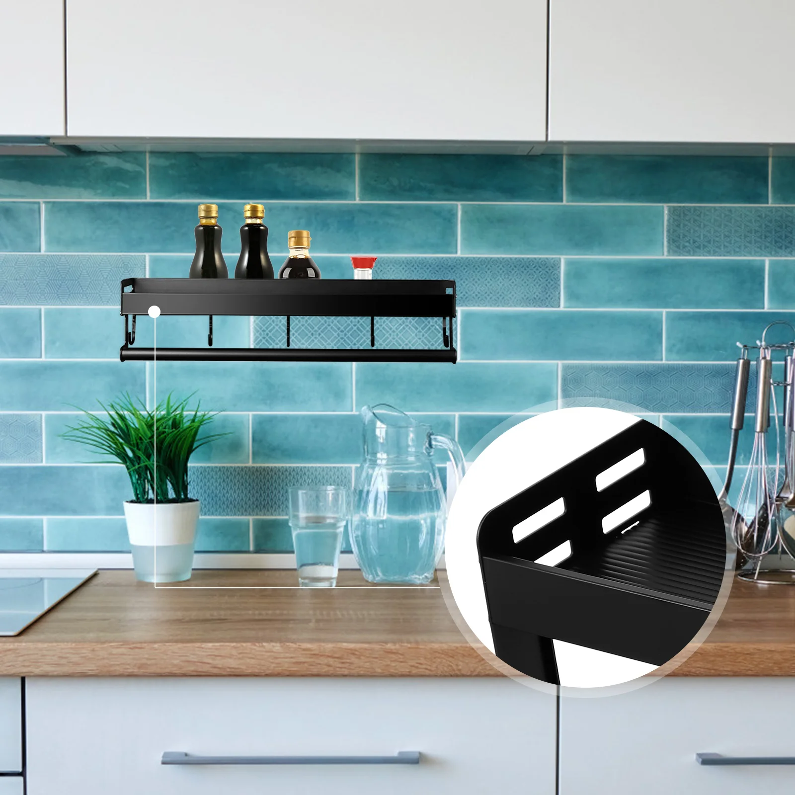 1Set Floating Storage Rack Seasoning Holder Spice Organizer Strong Anti-Scratch Finish 6 Solid Hooks for Kitchen 
1Set Floating Storage Rack Seasoning Holder Spice Organizer Strong Anti-Scratch Finish 6 Solid Hooks for Kitchen