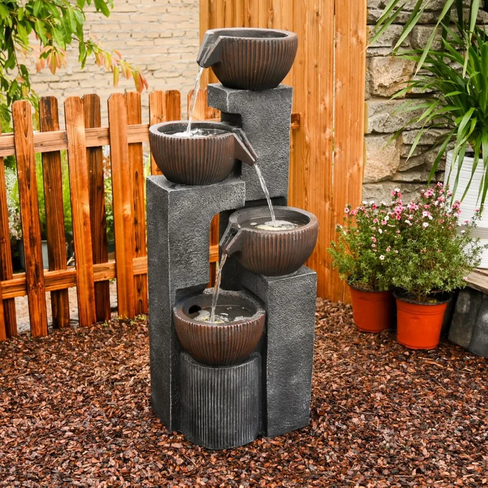4 Tiered Cascading Outdoor Water Fountain with LED Lights 39.37’’H Floor-Standing Garden Waterfall Fountains 4, Customized
4 Tiered Cascading Outdoor Water Fountain with LED Lights 39.37’’H Floor-Standing Garden Waterfall Fountains 4, Customized