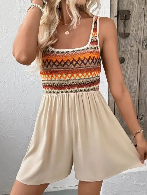 Colorful Striped Patchwork Vest Jumpsuit Shorts Summer Women's Square Neck Vacation Casual High Waisted Sleeveless Jumpsuit
Colorful Striped Patchwork Vest Jumpsuit Shorts Summer Women's Square Neck Vacation Casual High Waisted Sleeveless Jumpsuit
