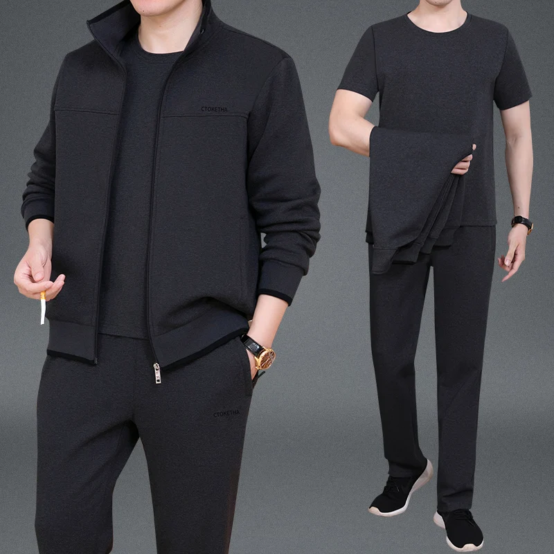 Мужской спортивный костюм свободного кроя для мужчин среднего возраста, комплект из трех предметов: открытый кардиган, футболка и брюки, большие размеры, повседневная спортивная одежда
Мужской спортивный костюм свободного кроя для мужчин среднего возраста, комплект из трех предметов: открытый кардиган, футболка и брюки, большие размеры, повседневная спортивная одежда