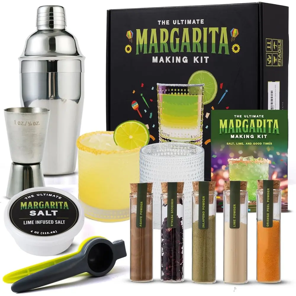 Premium Cocktail Kit with 5 Botanicals, 2 Glasses, Stainless Steel Tools, Citrus Squeezer, Lime Salt, Dried Lime, Recipe Book, a
Premium Cocktail Kit with 5 Botanicals, 2 Glasses, Stainless Steel Tools, Citrus Squeezer, Lime Salt, Dried Lime, Recipe Book, a
