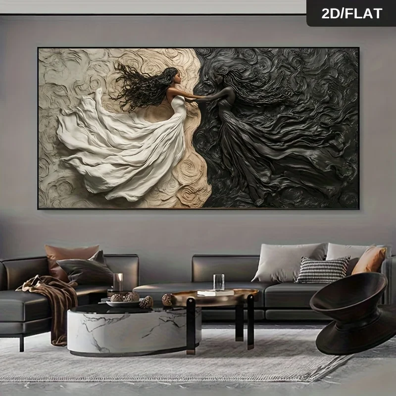 2D Flat Abstract Black and White Goddess Canvas Wall Art, Frameless Modern Dancing Woman Canvas Prints for Living Room Decortion
2D Flat Abstract Black and White Goddess Canvas Wall Art, Frameless Modern Dancing Woman Canvas Prints for Living Room Decortion