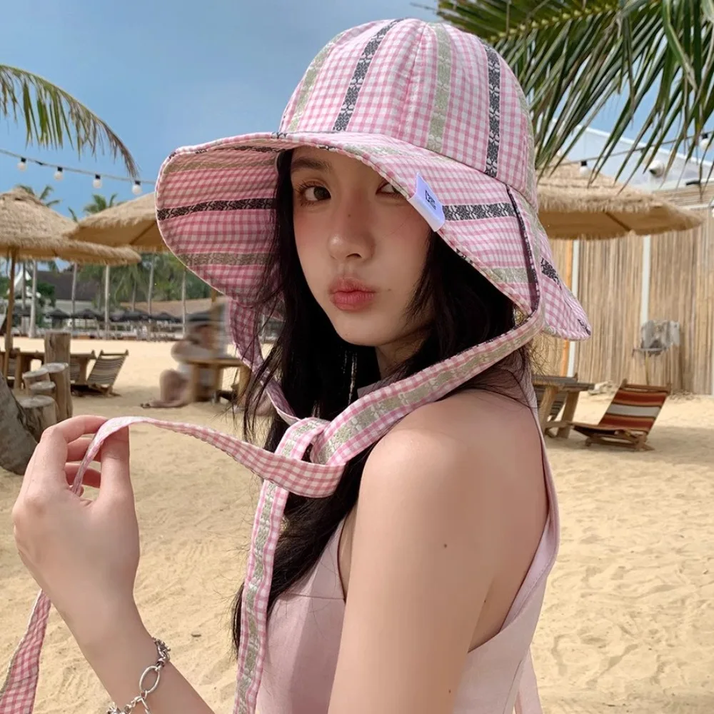 Fashion Quick-dry Seaside Fisherman Hat UV Protection Big Brim Strappy Sun Hat Sweet Sunscreen Plaid Bucket Cap Camping
Fashion Quick-dry Seaside Fisherman Hat UV Protection Big Brim Strappy Sun Hat Sweet Sunscreen Plaid Bucket Cap Camping