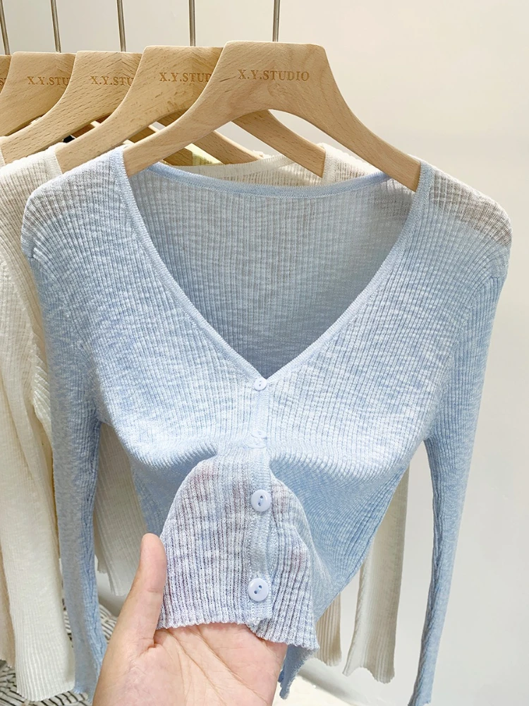 2026 Summer Thin Ice Silk Knit Sun Protection Women Cardigan Solid Color Casual Short Shawl Outerwear Air Conditioning Blouse 8 S7f31bdfa173c470e828412b132210746T