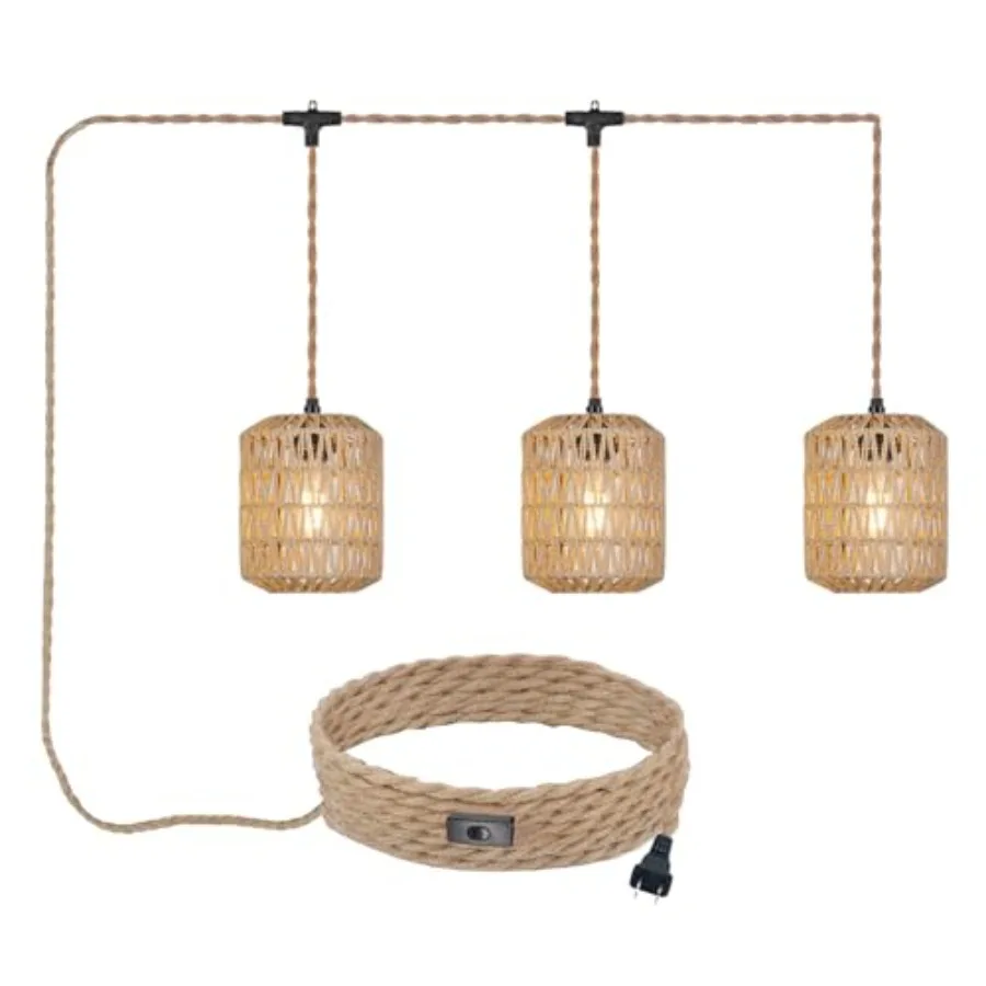 3 Lights Plug in Pendant Light with Cord On/Off Switch Rattan Hanging Lamp with 22Feet Hand Woven Wicker Plug in Chandelier Boh
3 Lights Plug in Pendant Light with Cord On/Off Switch Rattan Hanging Lamp with 22Feet Hand Woven Wicker Plug in Chandelier Boh