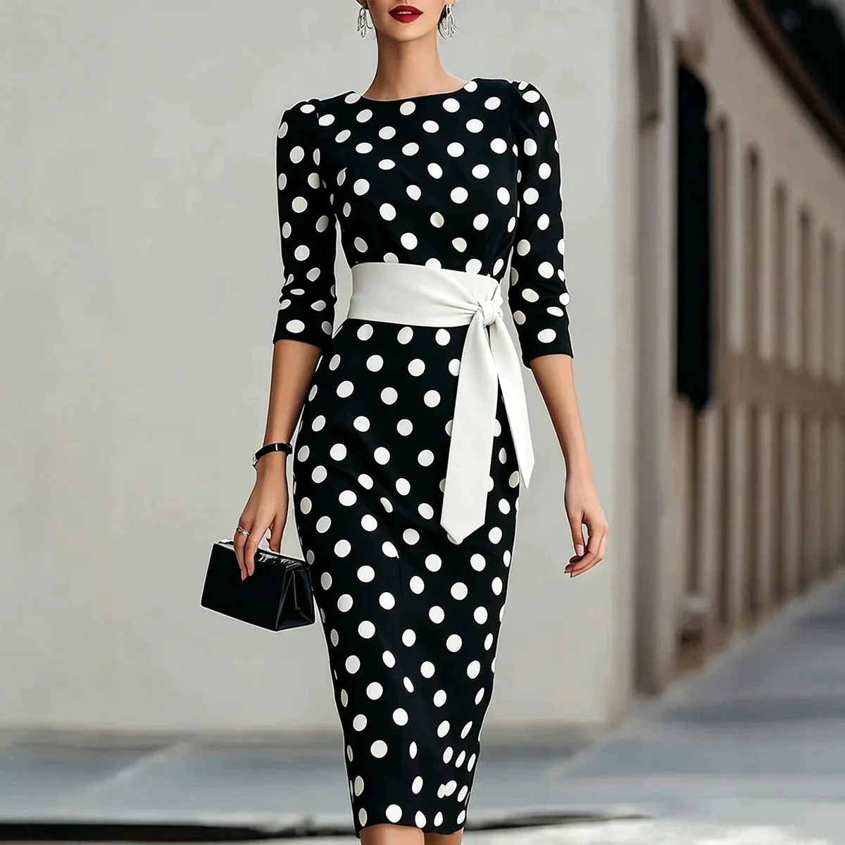 Women's Solid Polka Dot Three Quarter Sleeve Pencil Midi Dress Fashion Belted Slim Fit Elegant Summer Office Party Outfit
Women's Solid Polka Dot Three Quarter Sleeve Pencil Midi Dress Fashion Belted Slim Fit Elegant Summer Office Party Outfit