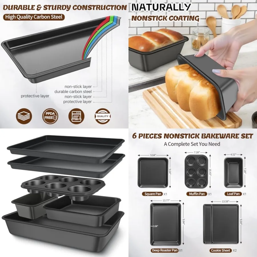 Baking Pans Set, Nonstick Bakeware Sets, Oven Pans for Cooking, 6 Pieces Baking Sheets Set Including Cookie Sheet, Deep Roaster
Baking Pans Set, Nonstick Bakeware Sets, Oven Pans for Cooking, 6 Pieces Baking Sheets Set Including Cookie Sheet, Deep Roaster