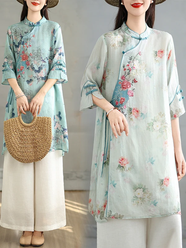 Summer 2025 Women's Artistic Embroidered Print irt with Belt Loose Fit Linen Long Sve Stand Collar Mid-Length Blouse
Summer 2025 Women's Artistic Embroidered Print irt with Belt Loose Fit Linen Long Sve Stand Collar Mid-Length Blouse